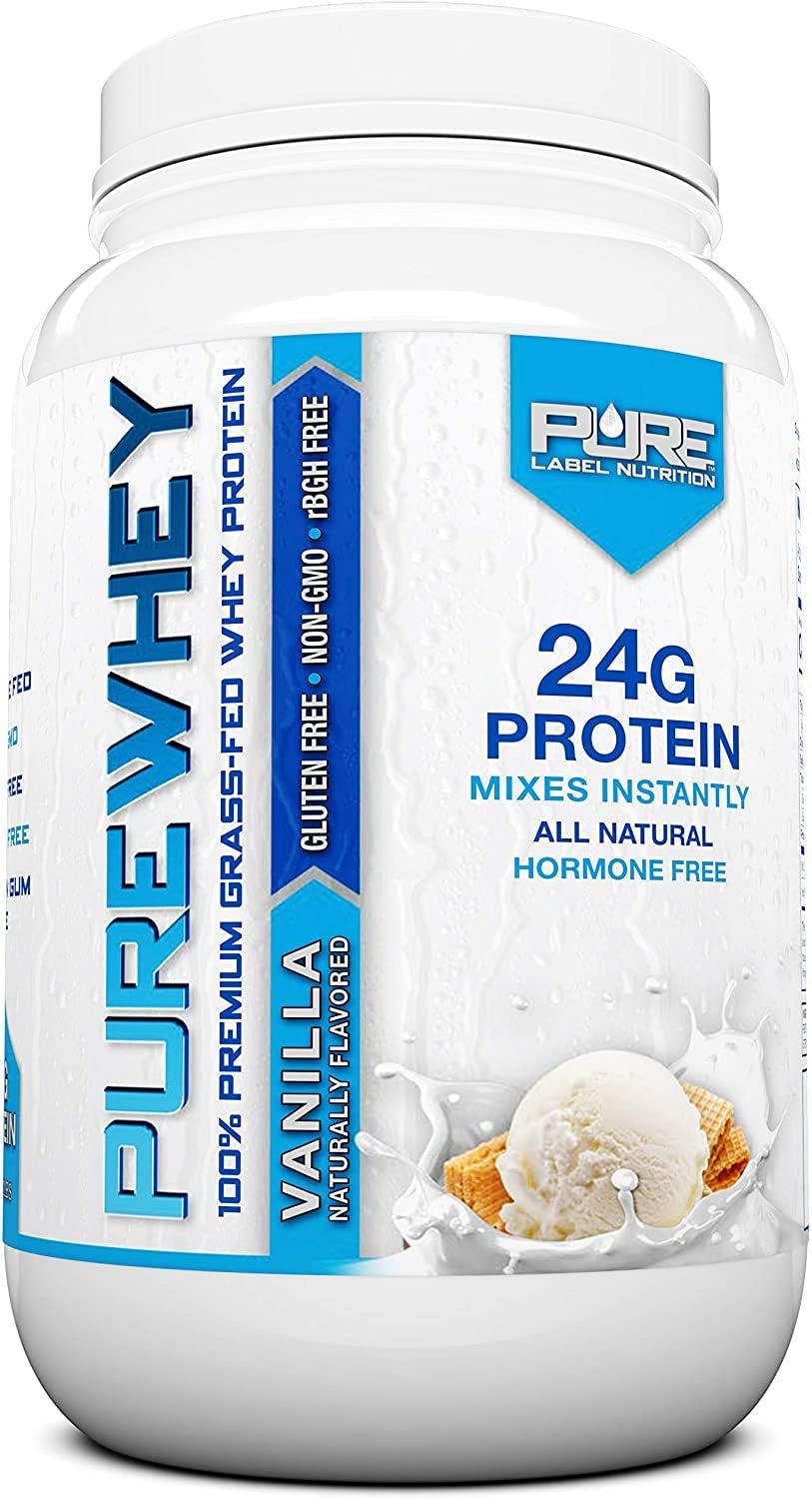 Grass Fed Vanilla Whey Protein Concentrate Powder for Post Workout Recovery & Muscle Building - 2lbs