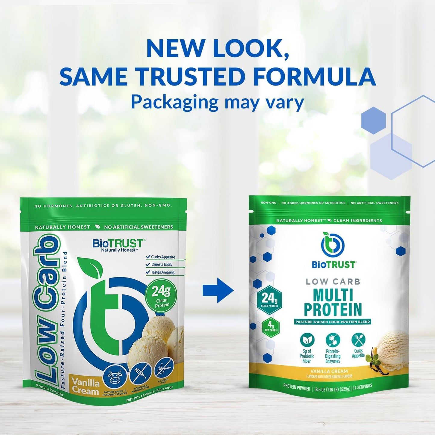 Grass-Fed Whey & Casein Blend Protein Powder - Vanilla Flavor, Non GMO, Soy Free, Gluten Free (3-Pack)