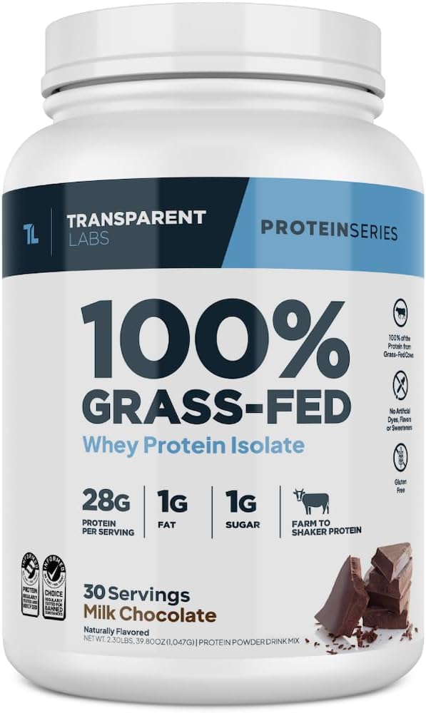 Grass-Fed Whey Protein Isolate - 28g of Protein per Serving, 9 Amino Acids, Gluten Free, Naturally Flavored - 30 Servings, Milk Chocolate