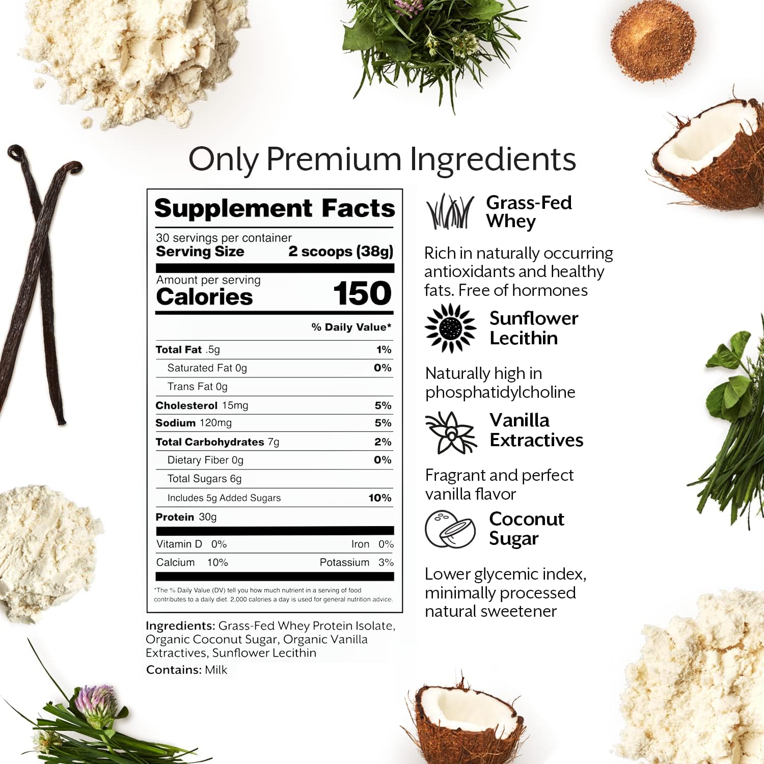 Grass-Fed Whey Protein Isolate Powder - Vanilla Flavor, 5lb - All Natural for Post-Workout Shakes, Smoothies, Baking & Cooking - Gluten-Free & Keto-Friendly