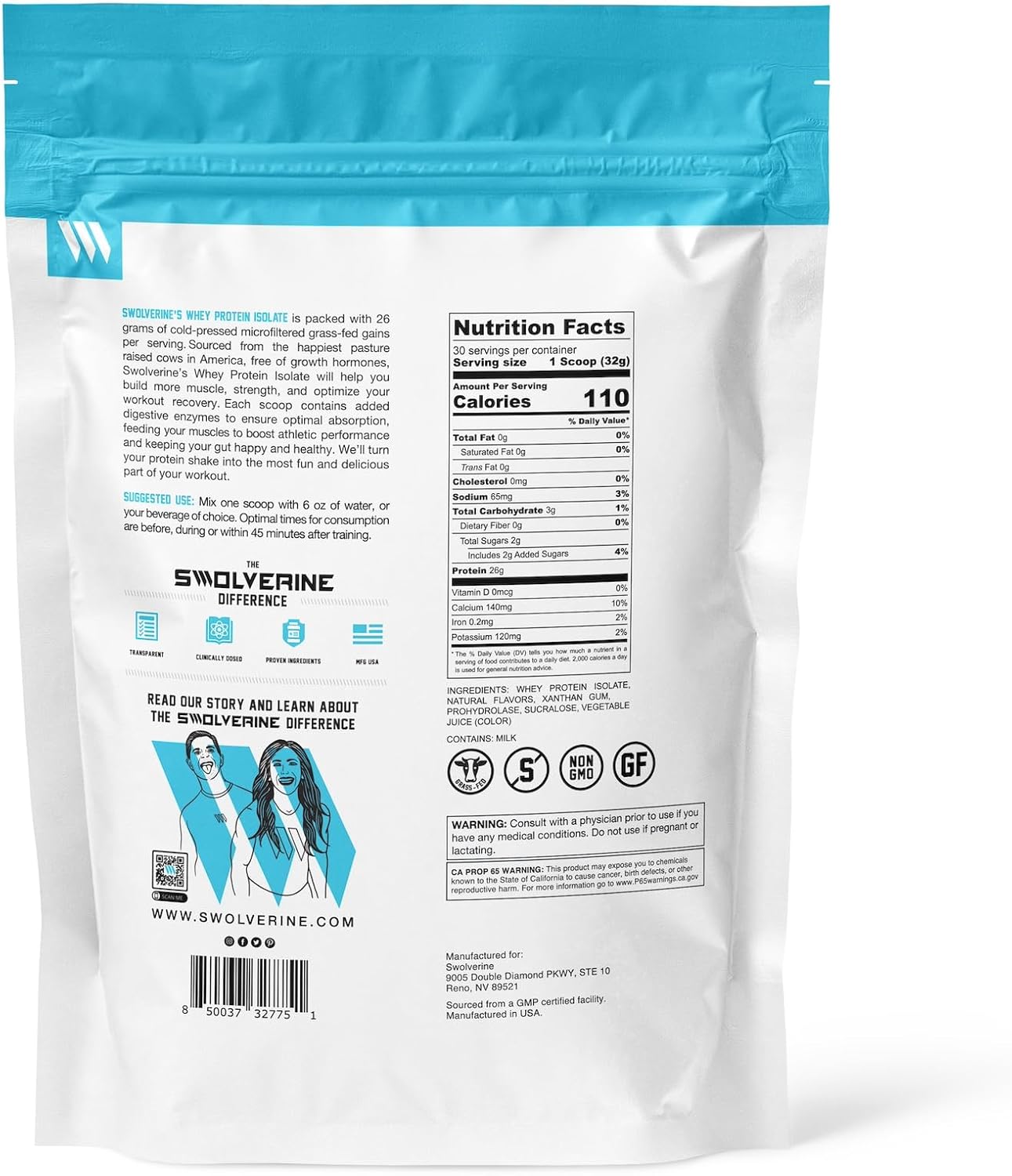 Grass-Fed Whey Protein Isolate with 26g Protein and Digestive Enzymes - Vanilla Milkshake Flavor - 30 Servings