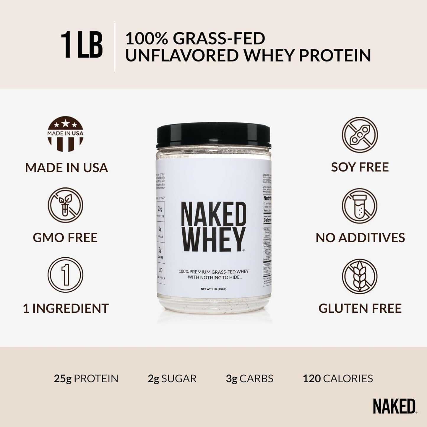Grass Fed Whey Protein Powder - 1lb, Undenatured, GMO-Free, Soy-Free, Gluten-Free - 15 Servings for Growth and Recovery