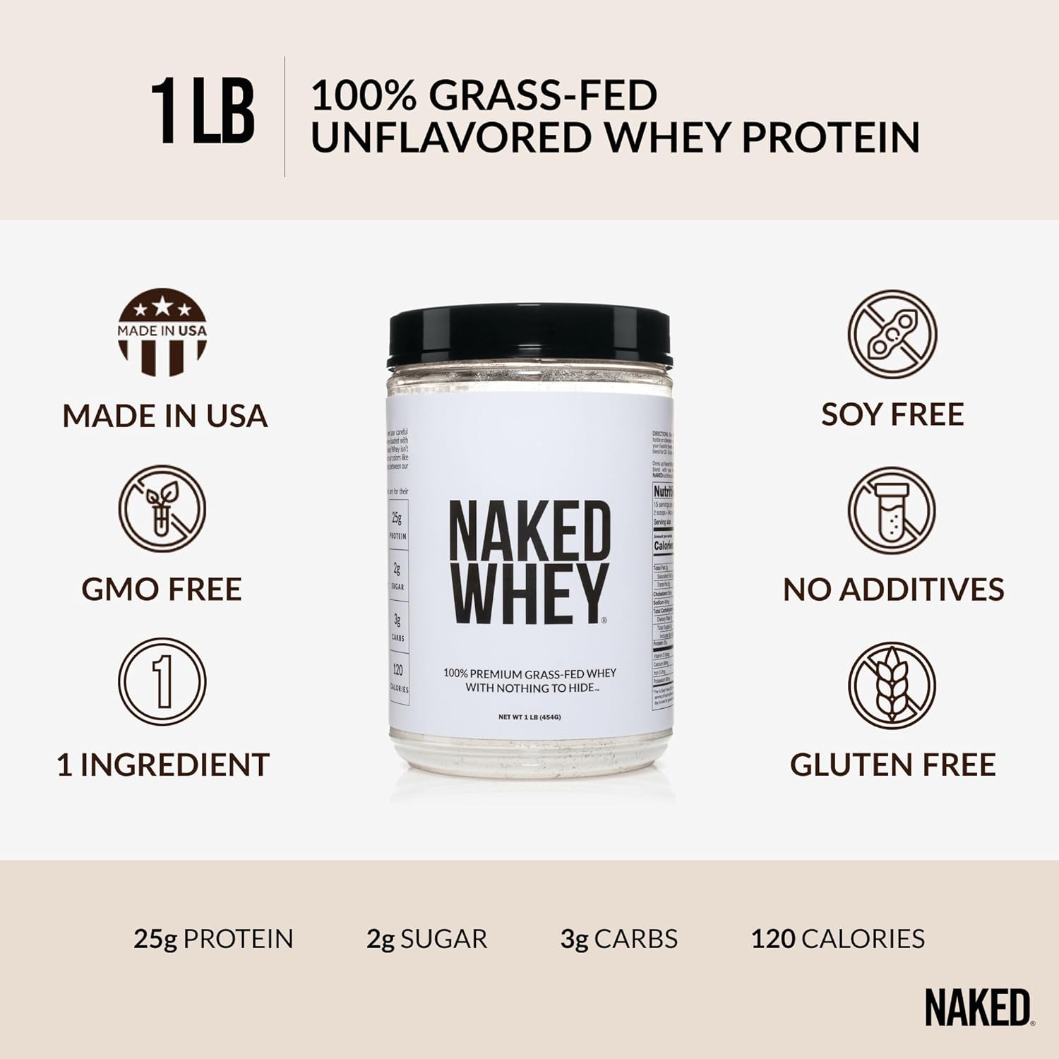 Grass Fed Whey Protein Powder - 1lb, Undenatured, GMO-Free, Soy-Free, Gluten-Free - 15 Servings for Growth and Recovery