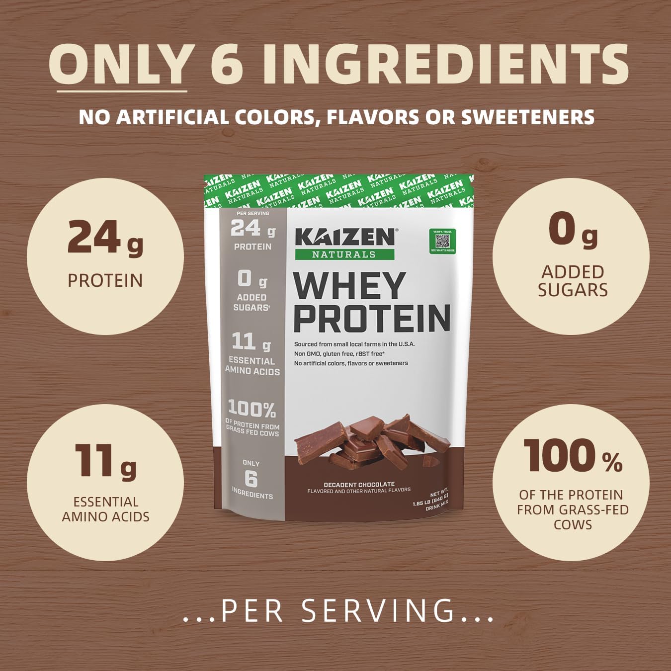 Grass-Fed Whey Protein Powder with BCAAs and EAAs - Lactose-Free, Gluten-Free, Non-GMO - 20 Servings, 1.5lb