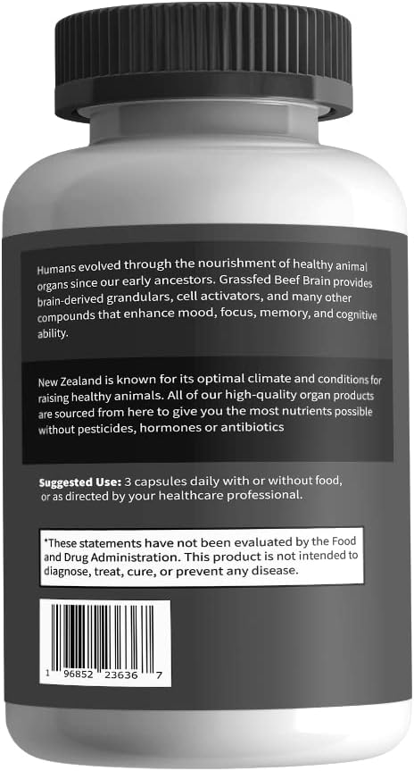 Grassfed Beef Brain Capsules for Memory, Mood, Focus, Energy - 90 Caps, 1500mg