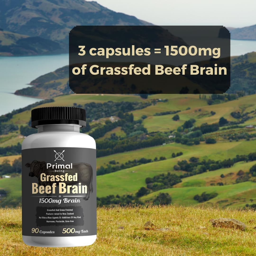 Grassfed Beef Brain Capsules for Memory, Mood, Focus, Energy - 90 Caps, 1500mg