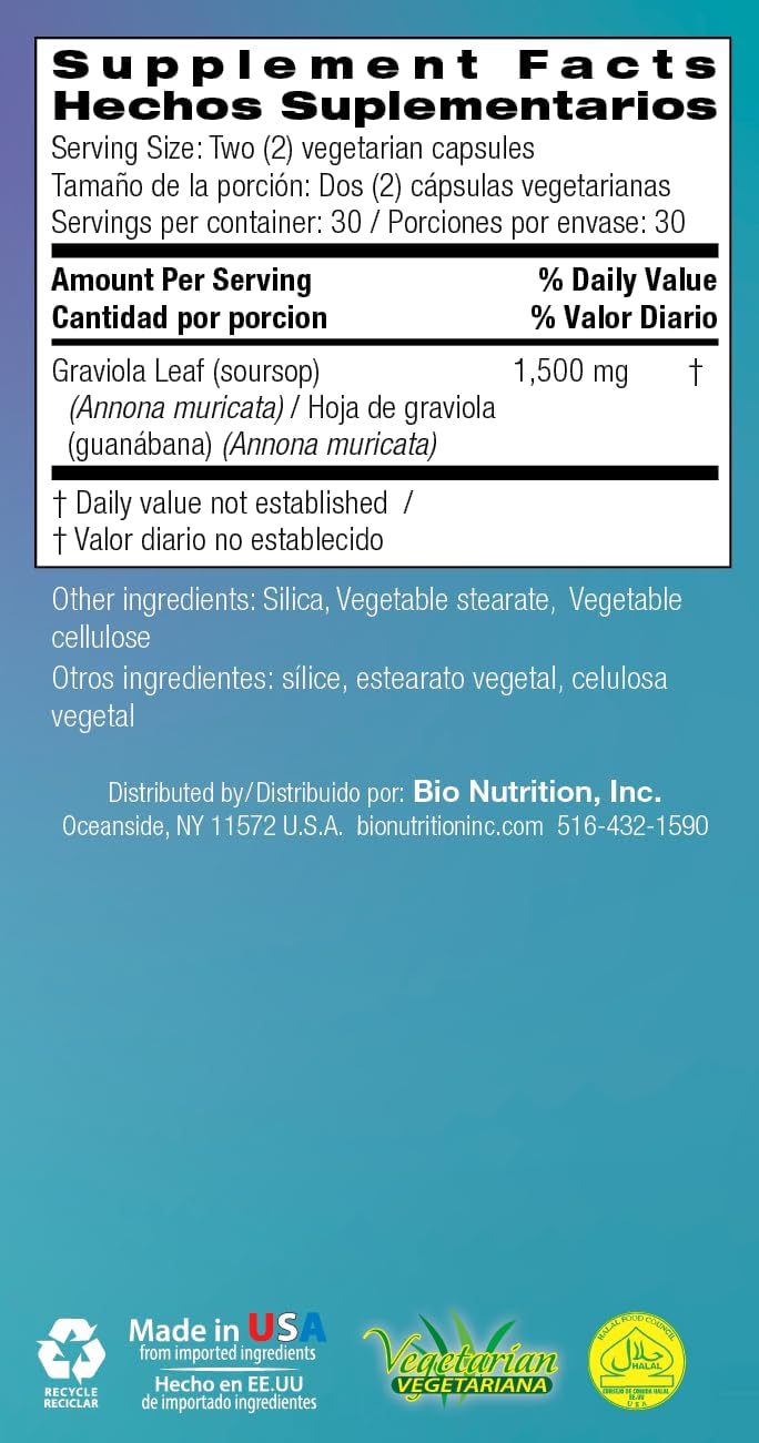 Graviola (Soursop) 60 Vegetarian Capsules - 1,500mg | Immune Support, Antioxidant, Digestive Benefits
