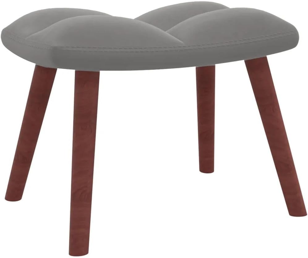 Gray Velvet Relaxing Chair with Stool - Armrest Height 22.8" - Foam-Filled - Modern Design