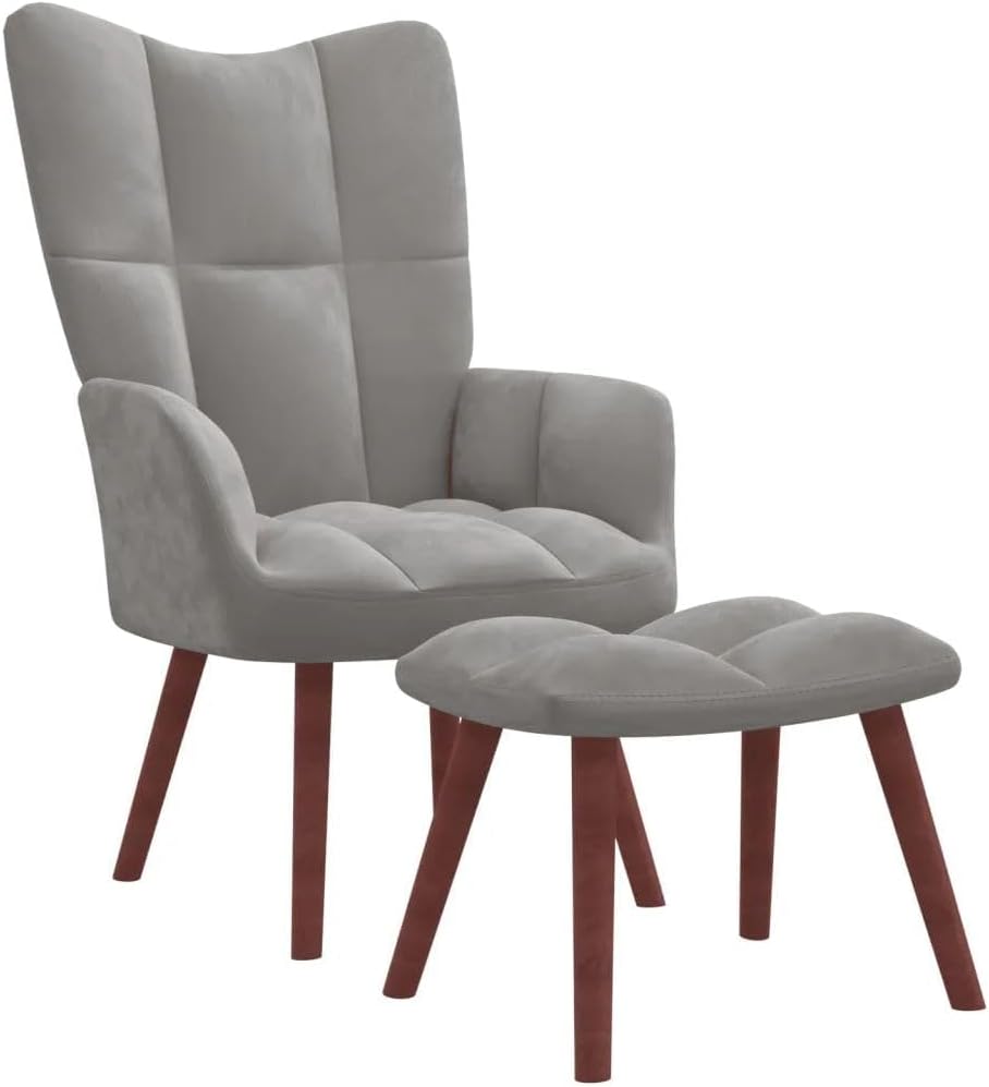 Gray Velvet Relaxing Chair with Stool, Armrest Height 22.8", Foam-Filled, Easy Installation