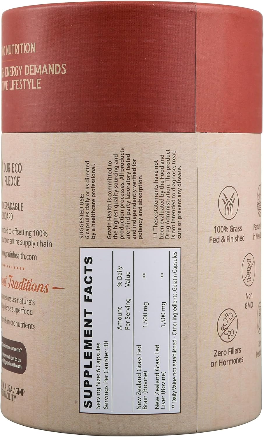 GRAZIN HEALTH Beef Brain Supplement: 1500 Mg Per Serving (30 Servings)