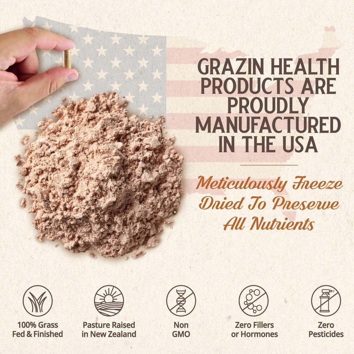 GRAZIN HEALTH Beef Brain Supplement: 1500 Mg Per Serving (30 Servings)