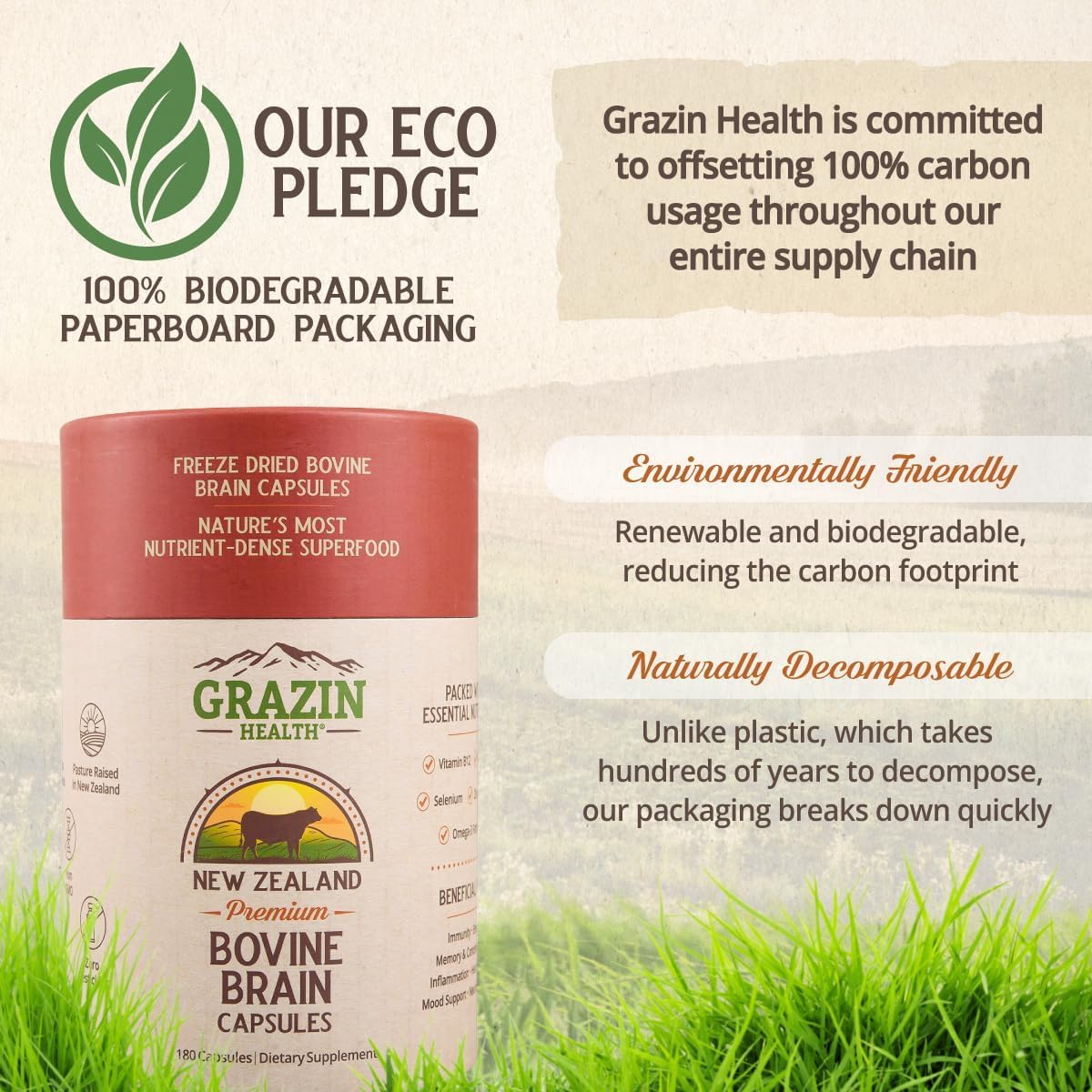 GRAZIN HEALTH Beef Brain Supplement: 1500 Mg Per Serving (30 Servings)