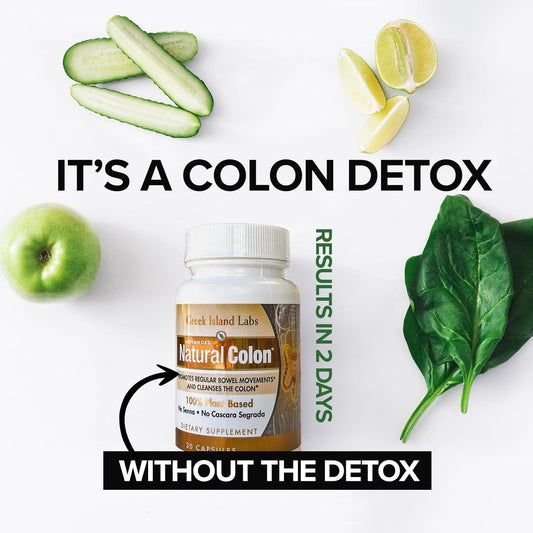 Greek Island Labs Natural Colon Cleanse Supplements - 30 Capsules for At-Home Colon Detox - Combat Gas, Bloating, Constipation, Diarrhea - Enhance Digestive Health
