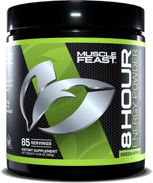 Green Apple Muscle Feast 8 Hour Energy Pre-Workout - 300g, Keto & Sugar-Free, Zero Calorie