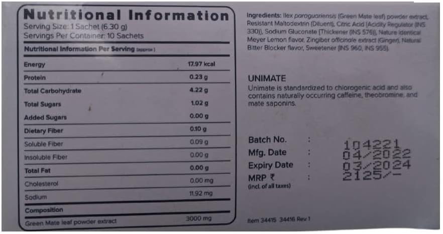 Green Mate Leaf Powder Extract with Lemon and Ginger Flavor by Nutranix Ads Unimate