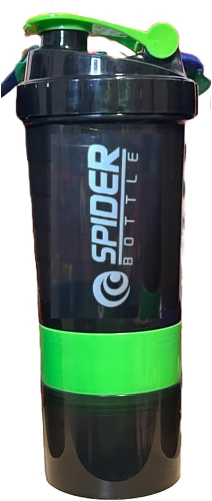 Green Protein Shaker Bottle with Whisk, Leakproof Cap, and Storage Compartments - Ideal for Pills and Protein Powder