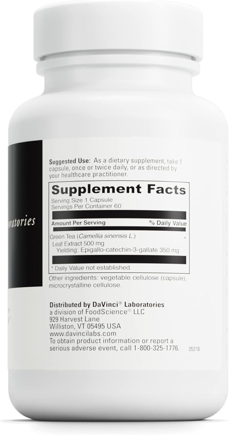 Green Tea-70 Nutritional Supplement for Immune System, Cardio & Cholesterol - Decaf, Gluten-Free - 60 Veg Capsules
