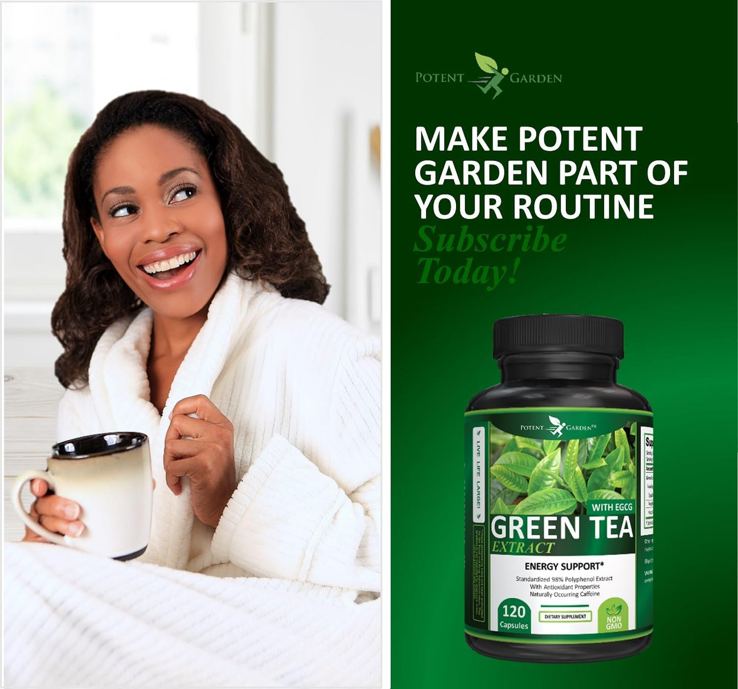 Green Tea Extract Capsules - Natural Energy, Mental Focus, Immune Support, Antioxidant, Healthy Heart - 120 Capsules