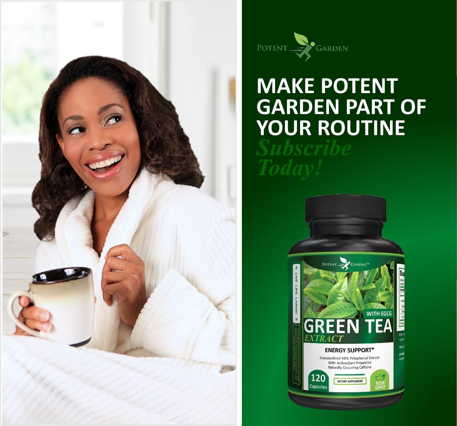 Green Tea Extract Capsules - Natural Energy, Mental Focus, Immune Support, Antioxidant, Healthy Heart - 120 Capsules