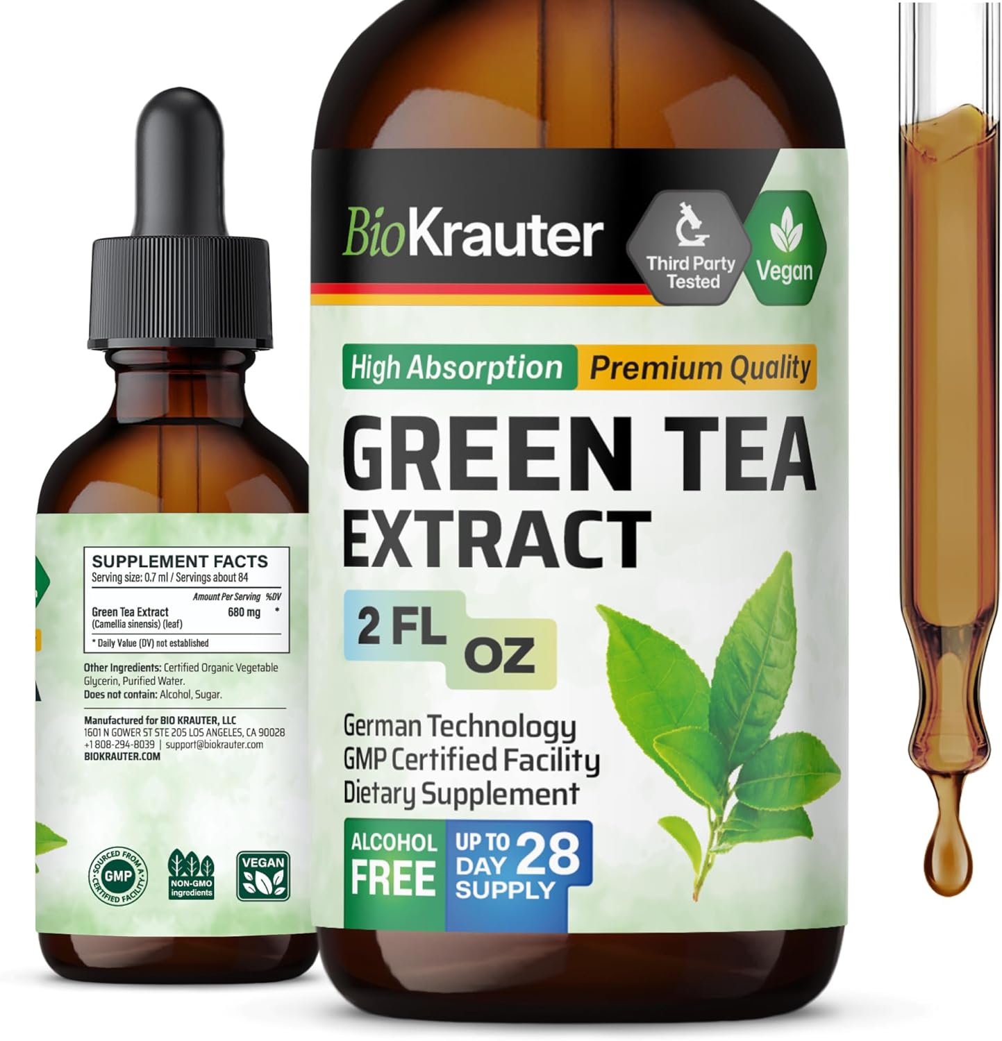 Green Tea Extract Drops - Antioxidant Supplement - Alcohol & Sugar Free - 2 Fl.Oz.