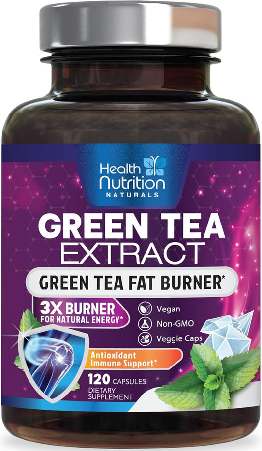 Green Tea Extract Pills - 98% EGCG 1300mg 3X Strength - Energy & Heart Health - Antioxidant & Immune Support - Vegan - 120 Capsules
