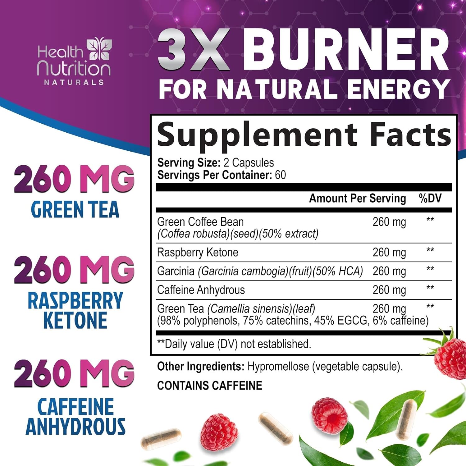 Green Tea Extract Pills - 98% EGCG 1300mg 3X Strength - Energy & Heart Health - Antioxidant & Immune Support - Vegan - 120 Capsules