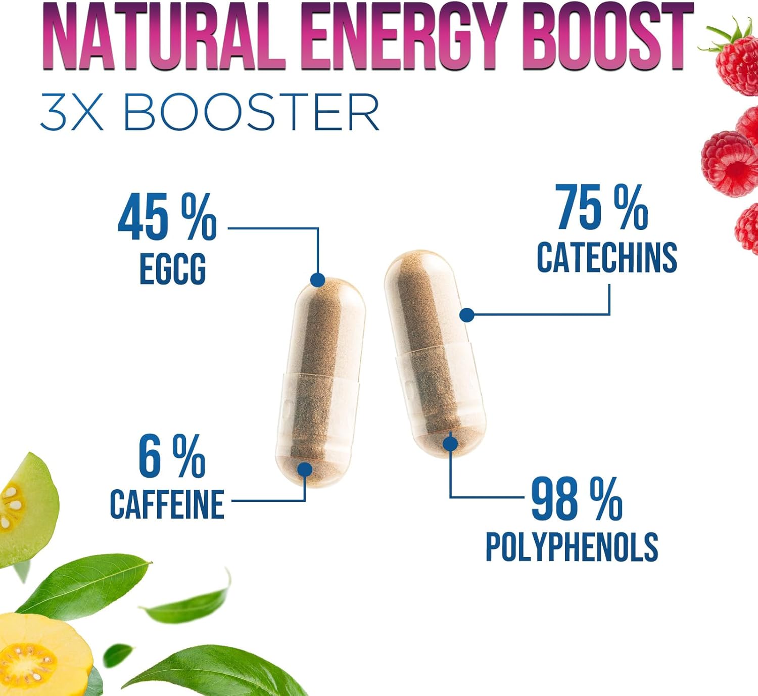Green Tea Extract Pills - 98% EGCG 1300mg 3X Strength - Energy & Heart Health - Antioxidant & Immune Support - Vegan - 120 Capsules
