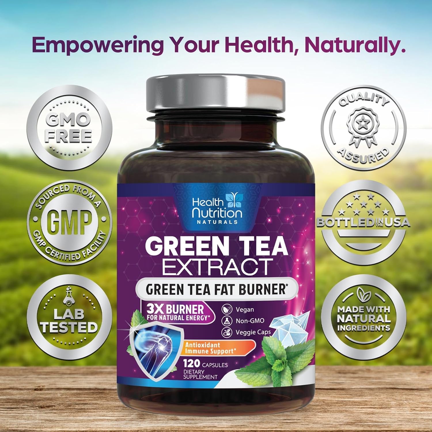 Green Tea Extract Pills - 98% EGCG 1300mg 3X Strength - Energy & Heart Health - Antioxidant & Immune Support - Vegan - 120 Capsules