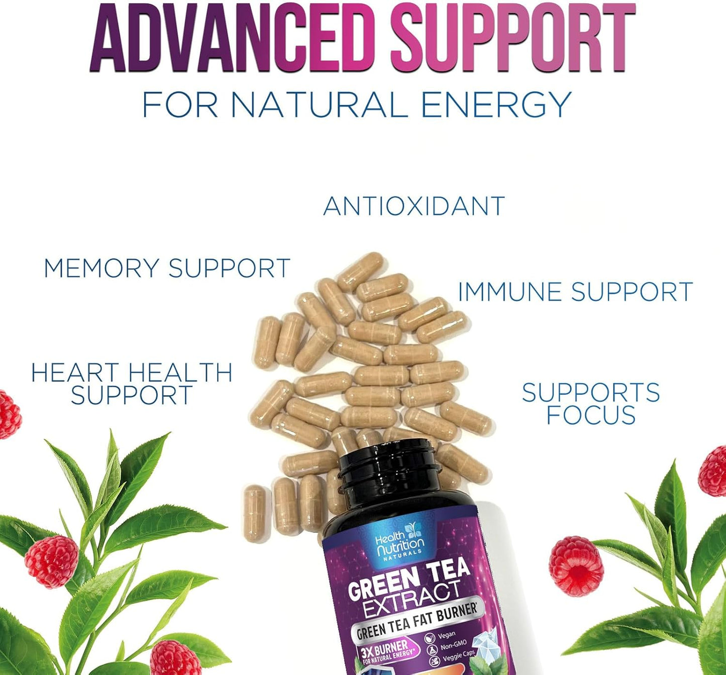 Green Tea Extract Pills - 98% EGCG 1300mg 3X Strength - Energy & Heart Health - Antioxidant & Immune Support - Vegan - 120 Capsules