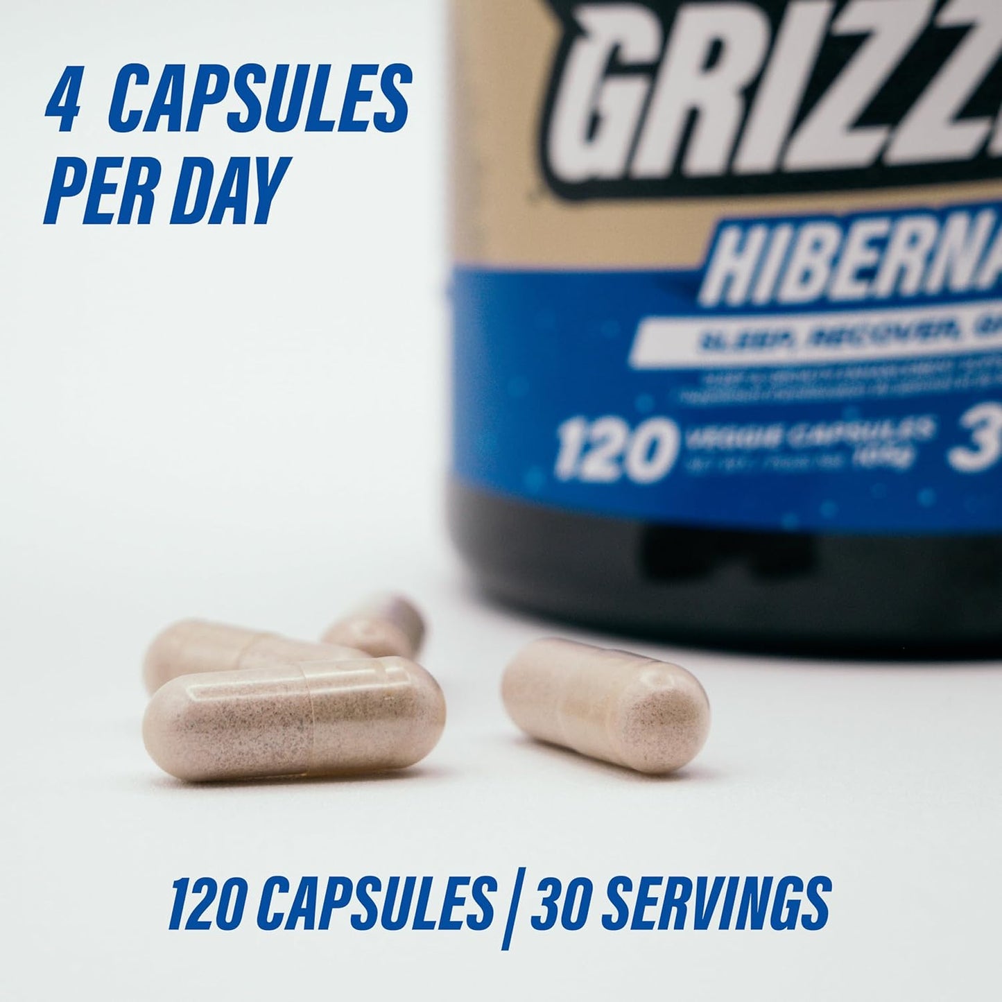 Grizzly Hibernate Sleep Supplement for Post-Workout Growth & Muscle Recovery - Ashwagandha, L-Theanine, GABA, 5HTP, Magnesium, Zinc - 120 Count
