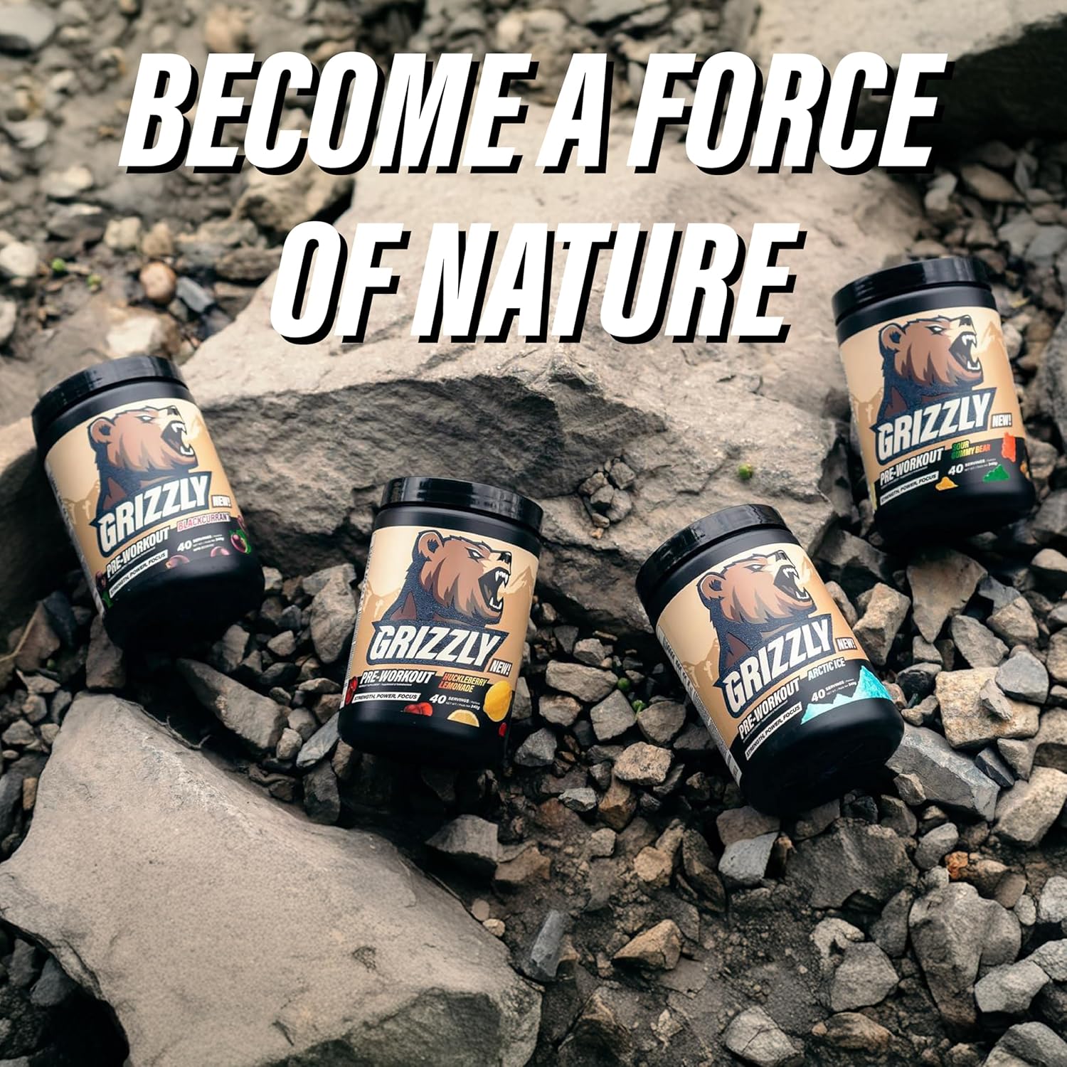 Grizzly Pre Workout Powder - Essential Aminos, L-Citrulline, Beta Alanine, Caffeine - Energy Drink Mix for Power & Focus - Arctic Ice - 40 Servings