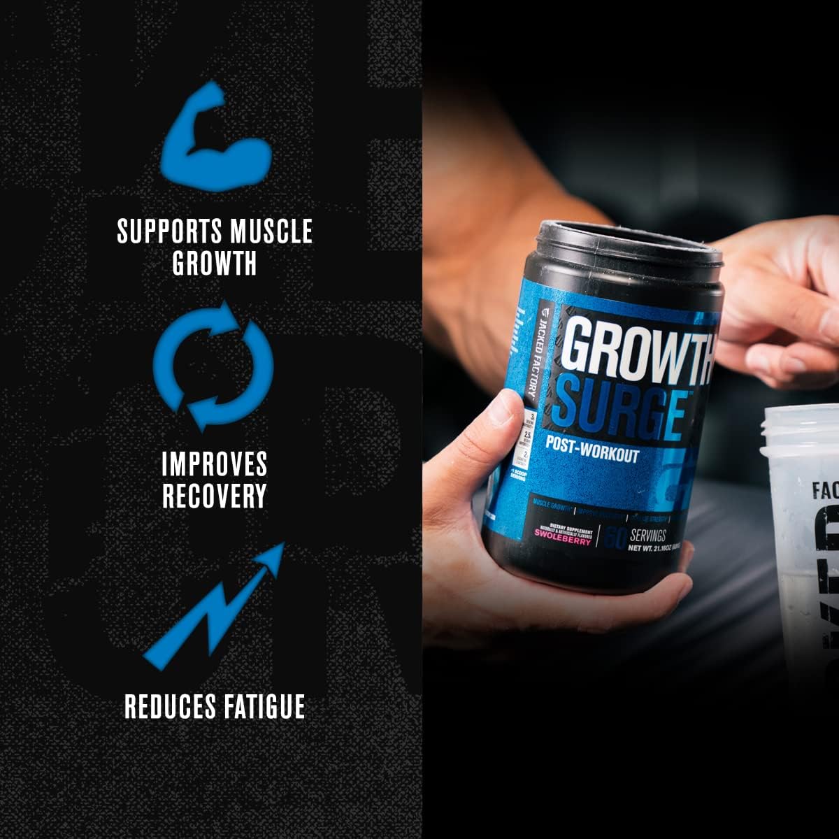 Growth Surge Creatine Post-Workout Supplement with L-Carnitine - Muscle Builder & Recovery Aid with Creatine Monohydrate, Betaine, L-Carnitine L-Tartrate - 60 Servings, Swoleberry Flavor