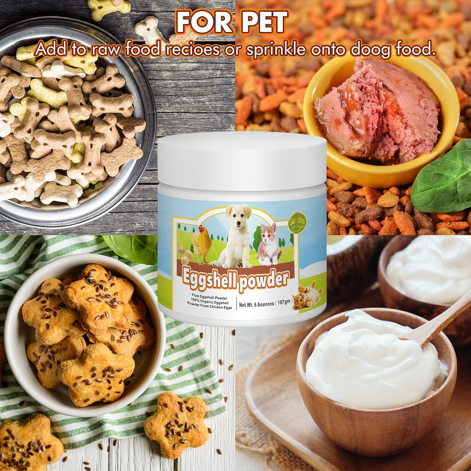 Guanshiya Eggshell Powder Calcium Supplement (6.6 oz) for Dogs & Cats - Promotes Strong Bones, Healthy Joints, & Teeth, Safe Bone Meal Alternative