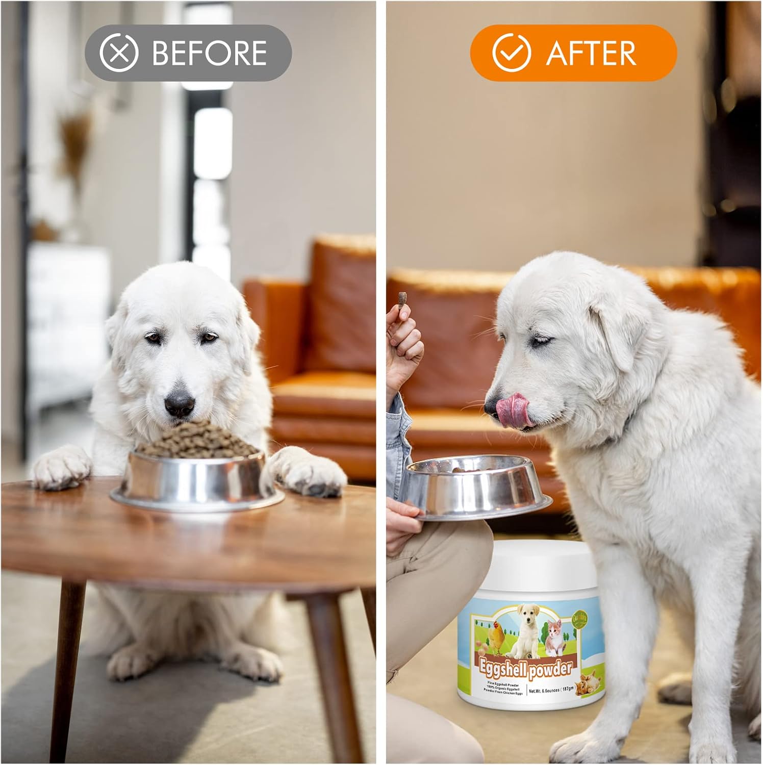 Guanshiya Eggshell Powder Calcium Supplement (6.6 oz) for Dogs & Cats - Promotes Strong Bones, Healthy Joints, & Teeth, Safe Bone Meal Alternative