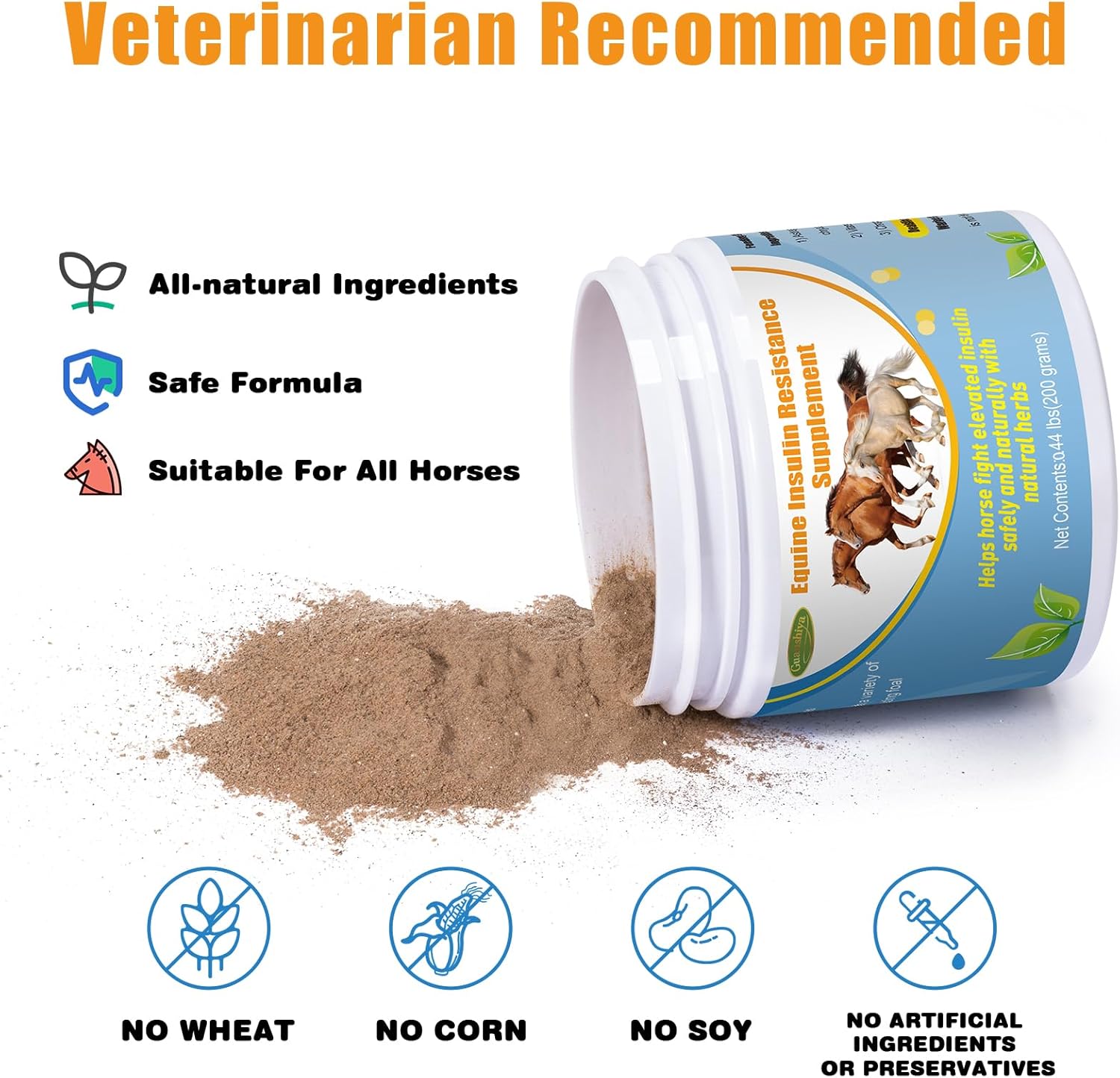 Guanshiya Equine Insulin Resistance Supplement: Supports Horses with High Insulin, Laminitis, Cushing's, Sore Feet - 0.44 lbs