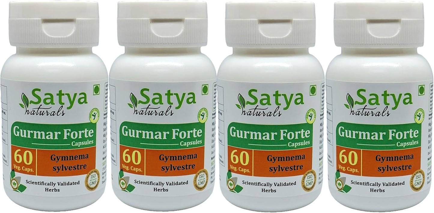 Gudmar Forte Capsules 500mg - Gymnema Sylvestre Extract for Men and Women | Ayurvedic Herbal Supplement | 4 Bottles of 60 Capsules