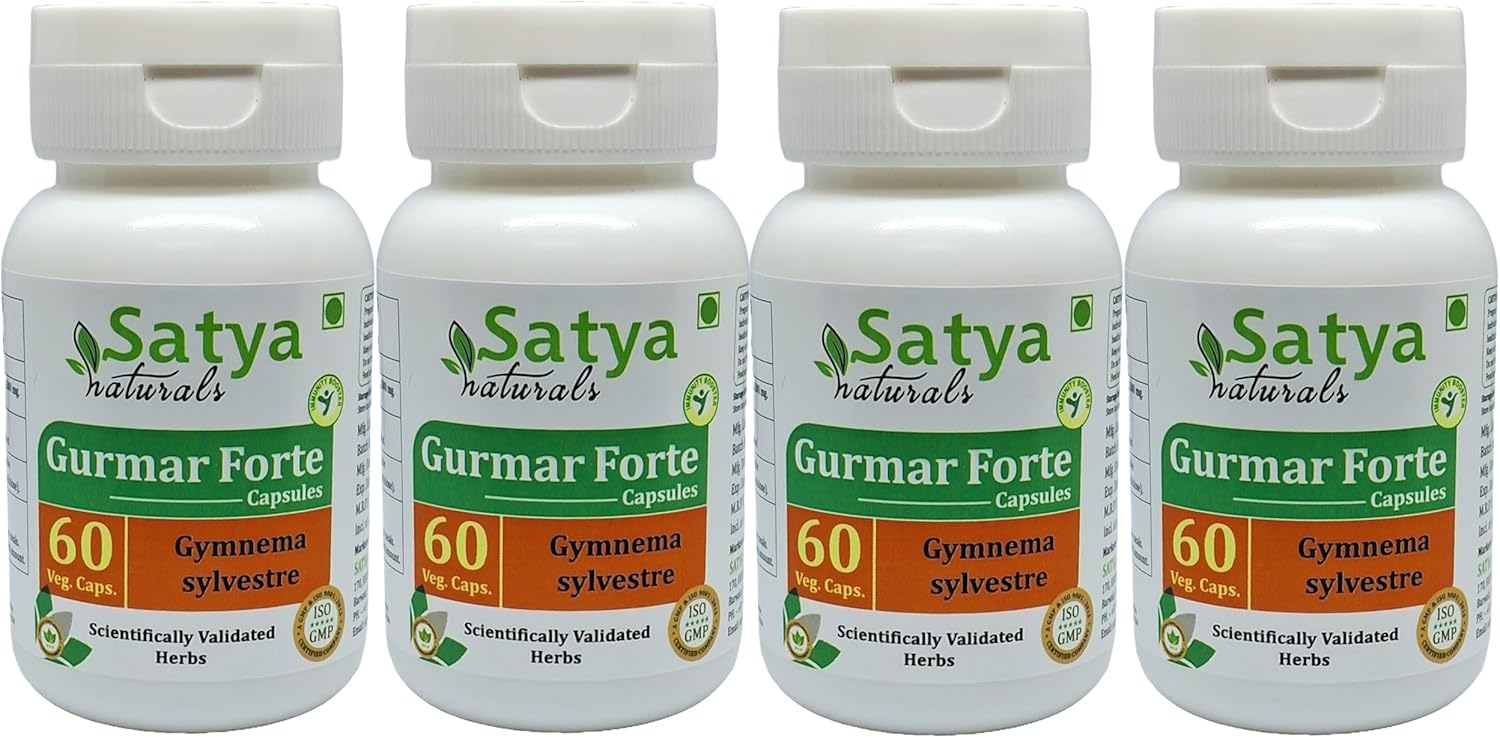 Gudmar Forte Capsules 500mg - Gymnema Sylvestre Extract for Men and Women | Ayurvedic Herbal Supplement | 4 Bottles of 60 Capsules