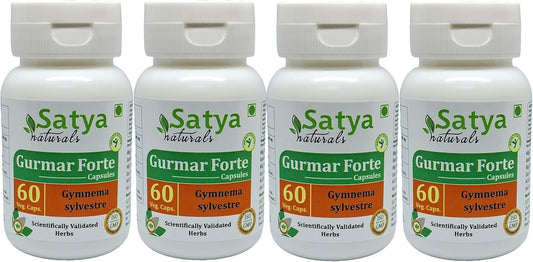 Gudmar Forte Capsules 500mg - Gymnema Sylvestre Extract for Men and Women | Ayurvedic Herbal Supplement | 4 Bottles of 60 Capsules