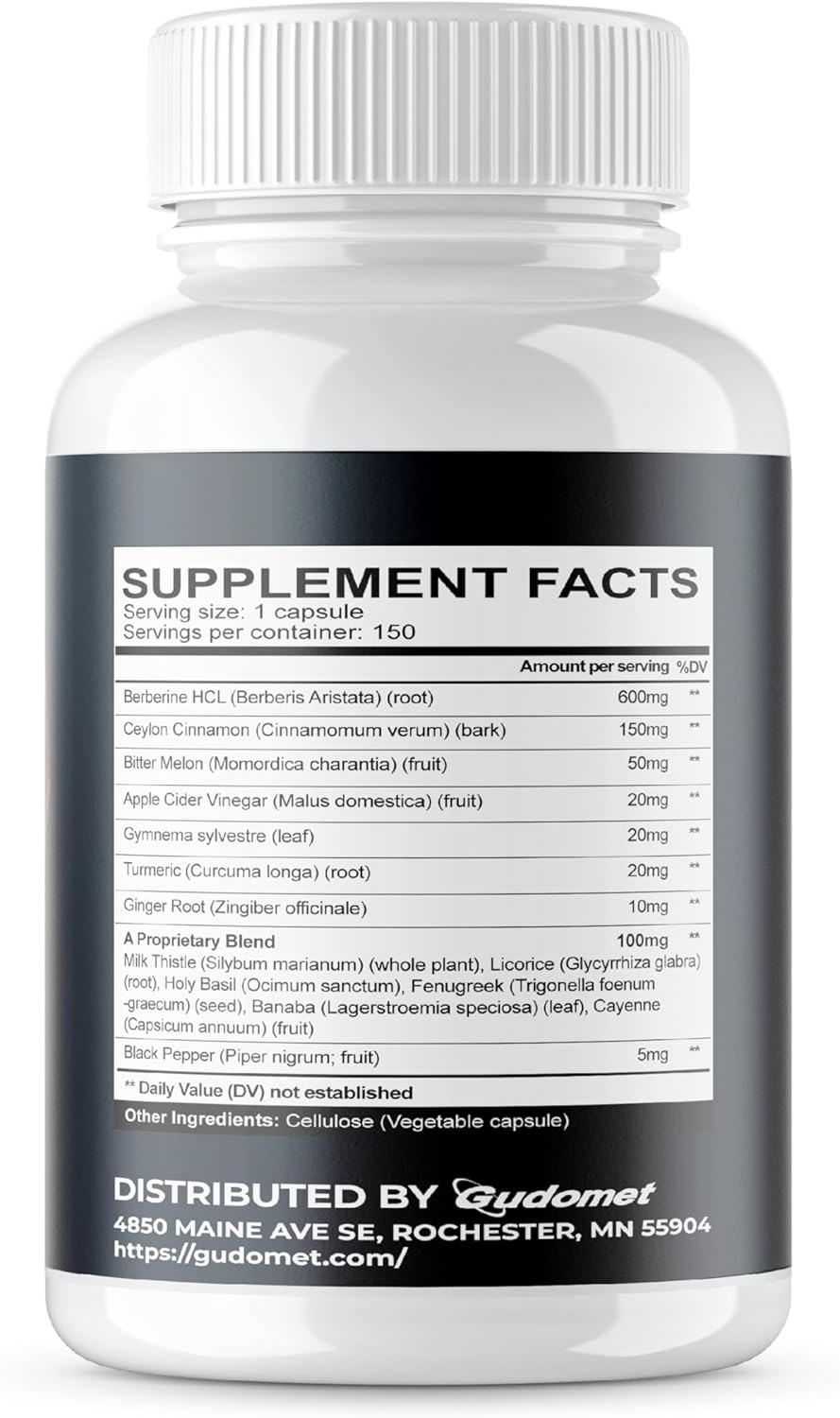GUDOMET Berberine Ceylon Cinnamon Supplement with Bitter Melon and Herbal Extracts for Blood Sugar Support