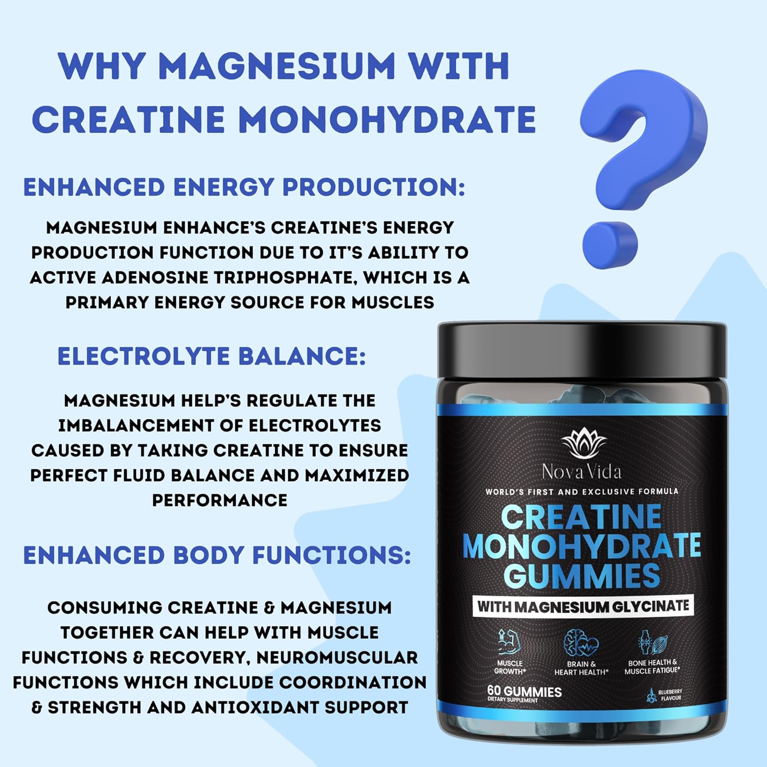Gummy PreWorkout Supplement with Creatine Monohydrate, Magnesium, BCAA, Zinc, and Beta-Alanine for Men & Women