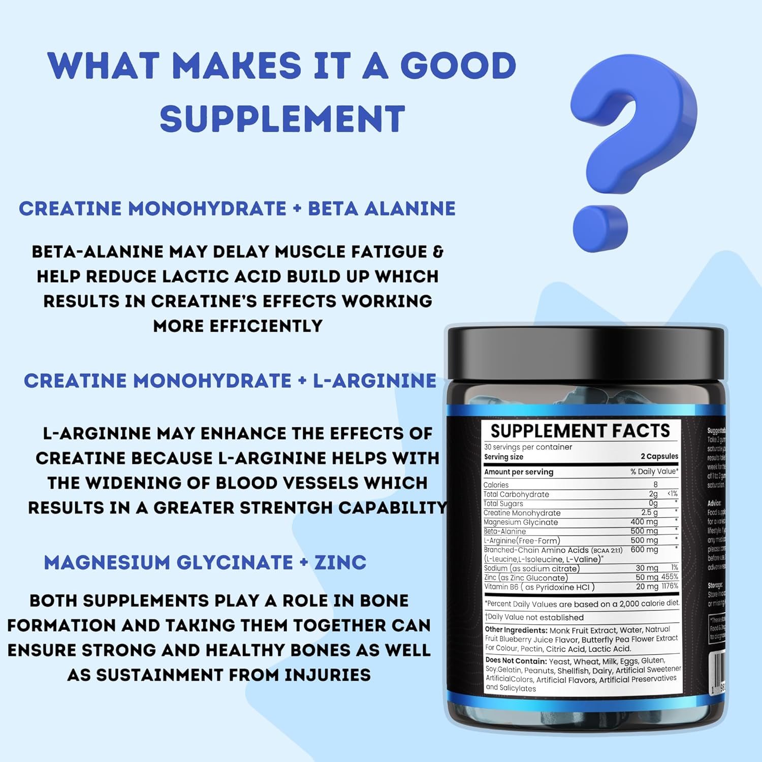 Gummy PreWorkout Supplement with Creatine Monohydrate, Magnesium, BCAA, Zinc, and Beta-Alanine for Men & Women