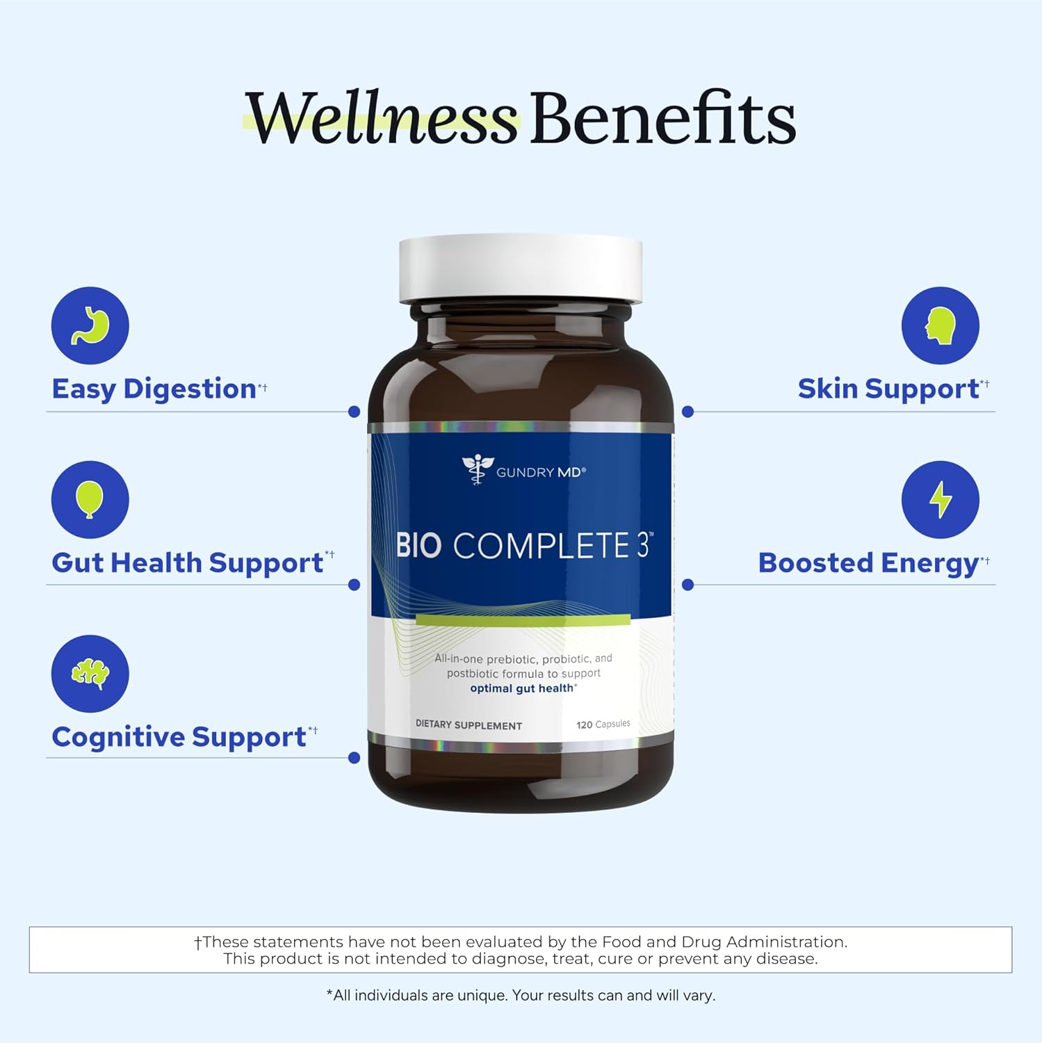 Gundry MD Bio Complete 3: 3-in-1 Probiotic Supplement for Gut Health, Digestion, Bloating, Gas, Energy, Skin, and Focus - 30 Day Supply