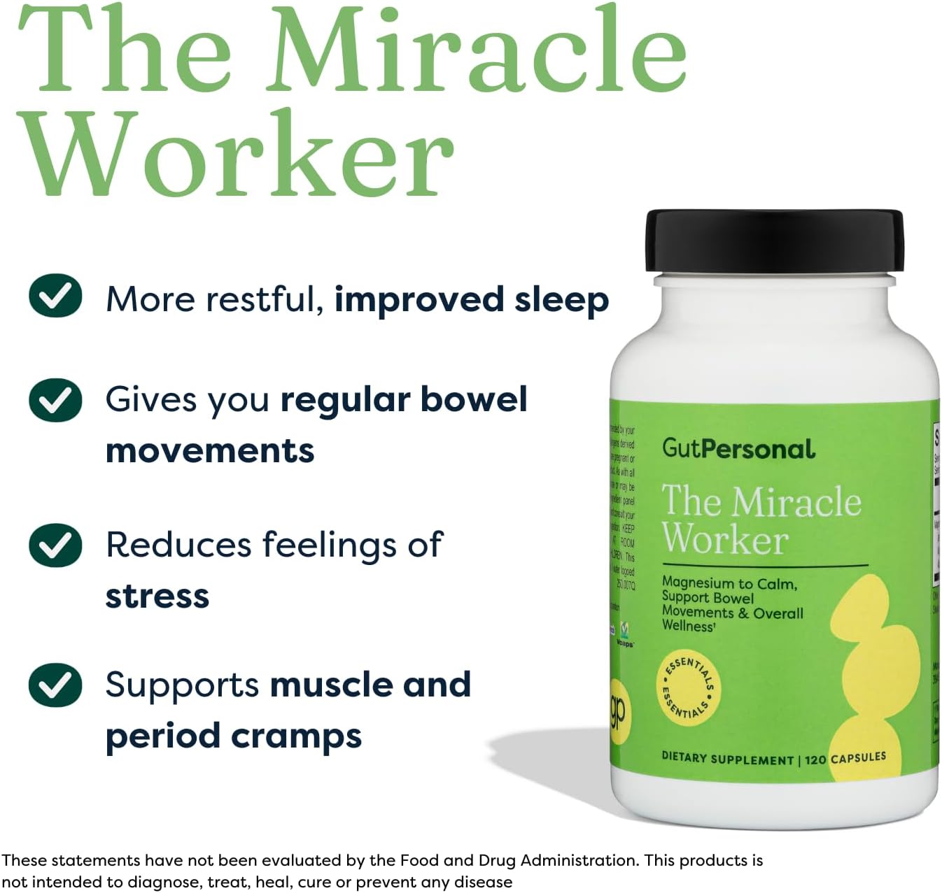 GutPersonal Magnesium Capsules: Reduce Stress, Improve Sleep, & Ease Muscle Cramps - 120 ct