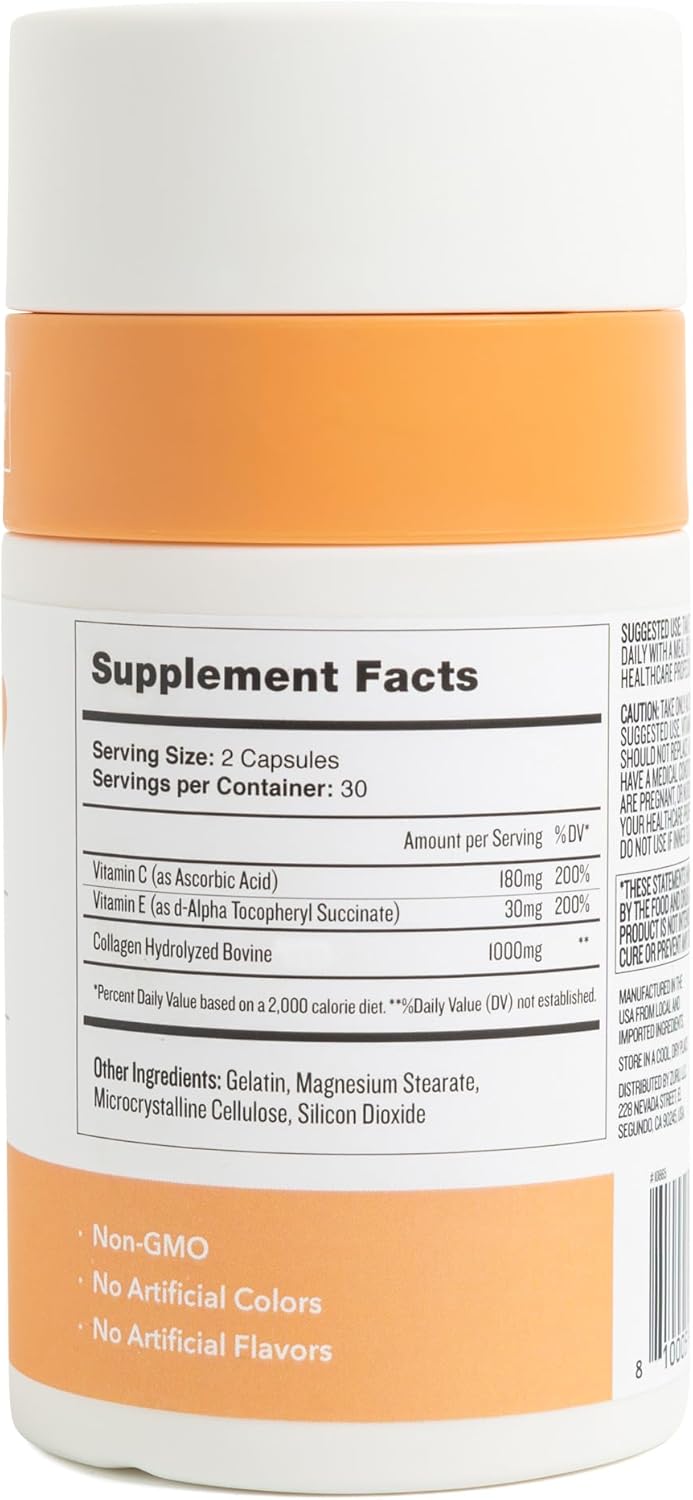 H' Habit Health Collagen Supplement - 60 Capsules, 2000mg Collagen Peptides with Vitamin C & E, Skin Support, Superior Absorption, Non-GMO, Sugar Free - 1 Pack