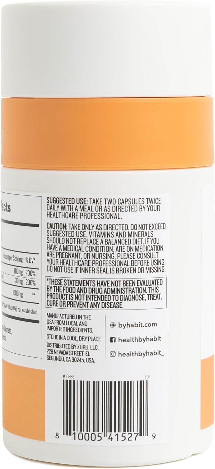 H' Habit Health Collagen Supplement - 60 Capsules, 2000mg Collagen Peptides with Vitamin C & E, Skin Support, Superior Absorption, Non-GMO, Sugar Free - 1 Pack