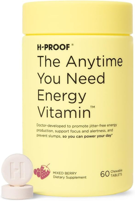 H-PROOF Chewable Energy Supplements - Sustained Energy & Focus with Jitter-Free Caffeine - Mixed Berry Flavor - 60 Count