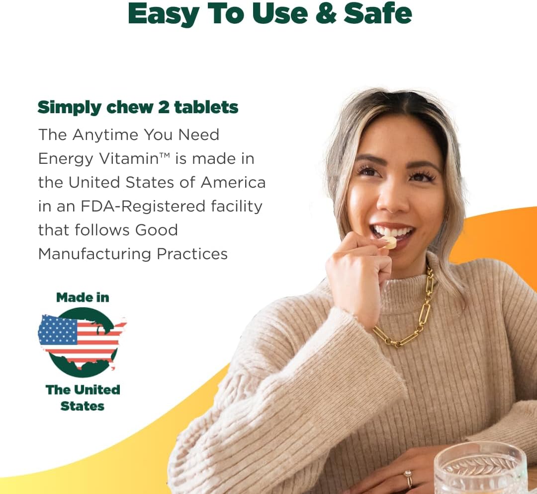 H-PROOF Chewable Energy Supplements - Sustained Energy & Focus with Jitter-Free Caffeine - Mixed Berry Flavor - 60 Count