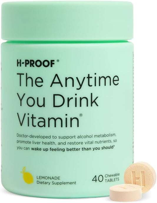 H-PROOF Chewable Tablets: Liver & Immunity Support with Electrolytes, Milk Thistle, Vitamins B & C - Vegan Lemonade Flavor, 40 Tablets