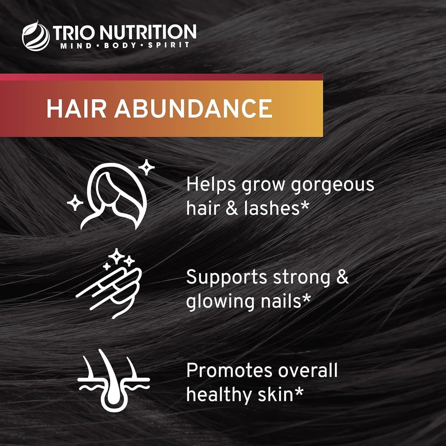 Hair Abundance Trio: Natural Hair Growth Supplement with Collagen, Keratin, Biotin 10000mcg for Strong Nails and Smooth Skin - 30 Day Supply