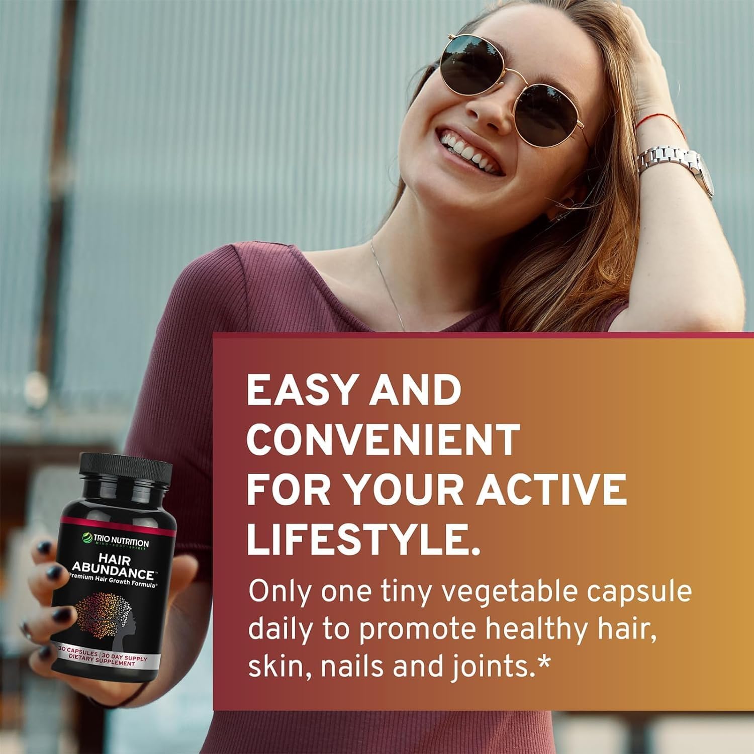 Hair Abundance Trio: Natural Hair Growth Supplement with Collagen, Keratin, Biotin 10000mcg for Strong Nails and Smooth Skin - 30 Day Supply